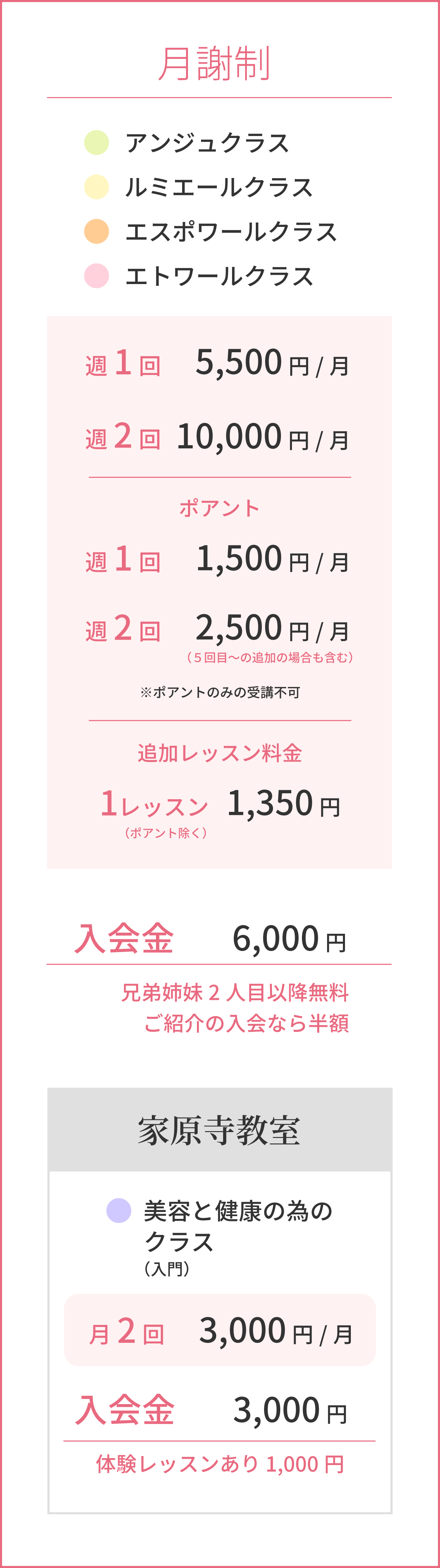 ミュゲバレエ月謝料金